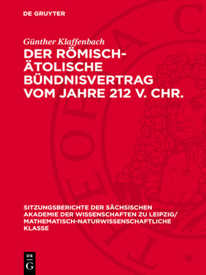 cover image of Der römisch-ätolische Bündnisvertrag vom Jahre 212 V. Chr.